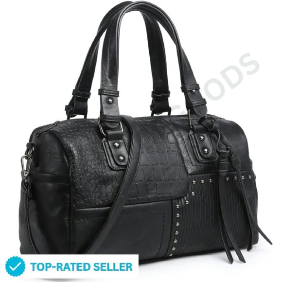 Vegan Leather Barrel Bag Large Hobo Tote Satchel Shoulder Purse Work Chic - Picture 1 of 4